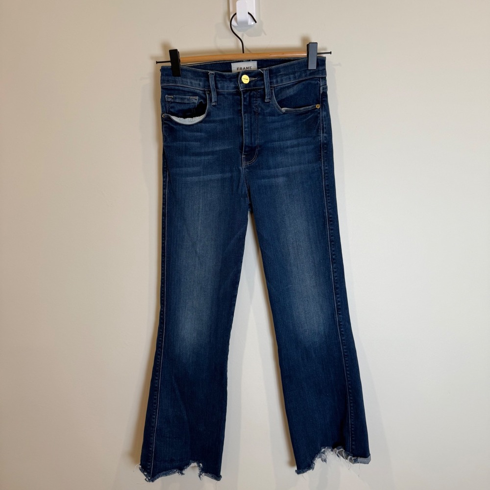 FRAME Le Sylvie Kick Boot Jeans Women's Size 26 Dark Wash Raw Hem Denim
